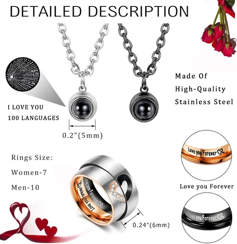 Vista 2 de ZELORES Collares a Juego para Parejas Collar con Colgante para Mujeres y Hombres Anillos de Promesa a Juego Juego de Colgantes Collar de Pareja