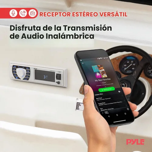 Vista 2 de Pyle Radio marina Radio DIN individual, estéreo para barco, Bluetooth, 4 Nieve