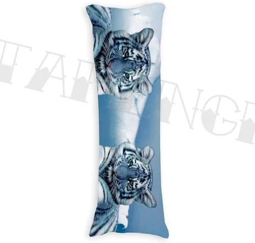 Vista 2 de Tamengi Funda de almohada corporal, funda de almohada de tigre azul y blanco, funda de almohada larga con cierre de cremallera, decoración