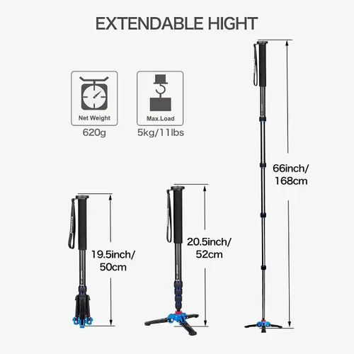 Vista 3 de Koolehaoda Monopod de cámara extensible con base de soporte plegable