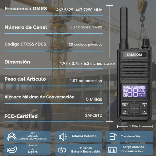 Vista 3 de SAMCOM Radio T2 GMRS de 2 W de largo alcance Walkie Talkie NOAA recargable para el clima, radio bidireccional resistente, radios de llamadas