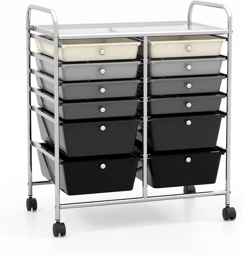 Vista 31 de DREAMADE Carrito rodante con cajones de almacenamiento, carrito utilitario con cajones de plástico extraíbles, ruedas con cerradura, carrito de arte