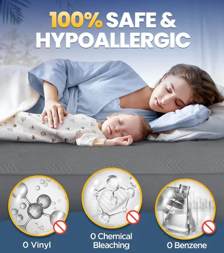 Vista 3 de Protector de colchón 100% impermeable con alta resistencia a los líquidos, protector de colchón transpirable, funda de colchón ultra suave, Gris