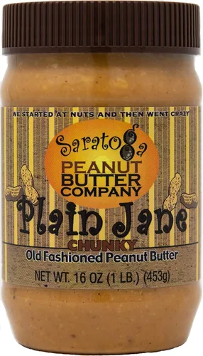 Vista 3 de Saratoga Peanut Butter Company Plain Jane - Mantequilla de maní gruesa, totalmente natural, tarro de 16 onzas, vegano, sin gluten, baja en sodio