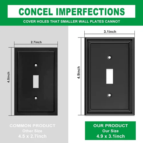 Vista 3 de Placa Decorativa Moderna Negra para Interruptor de Luz, Cubiertas de Tomacorriente Decorativas, Placas de Interruptor Basculante, Material de Fibra