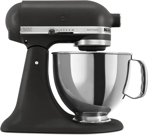 Vista 2 de KitchenAid Artisan Series - Batidora de pie de 5 cuartos de galón con escudo de vertido, color negro imperial y accesorio para trituradora