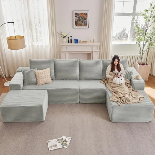 Vista 109 de Lakifun Sofá en Forma de L de 107" con Otomana, Seccional Modular Moderno Sofá Cómodo en Forma de U Nube, Asiento Profundo, Chaise Longue Cama