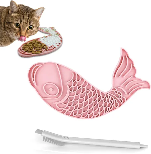 Vista 9 de Tapete para lamer gatos, 3 piezas. Tapete para lamer lentos en forma de pez, tapete antideslizante para lamer con ventosas para reducir el 3