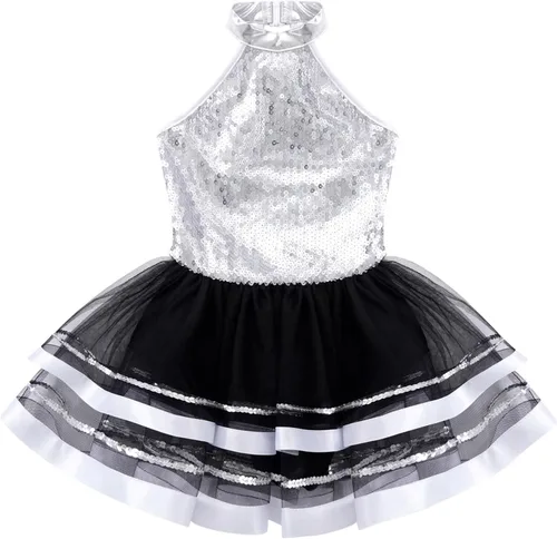 Vista 25 de CHICTRY Vestido tutú de ballet con lentejuelas brillantes para niñas y niñas, moderno disfraz de baile latino de jazz