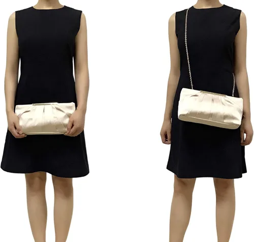 Vista 7 de CHARMING TAILOR Bolso de noche elegante plisado de satén formal simple y elegante para mujer
