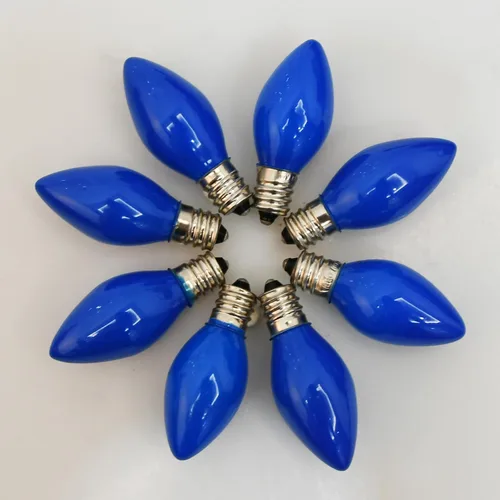 Vista 4 de Paquete de 25 bombillas azules de Navidad, bombillas incandescentes azules C7 de repuesto, bombillas de cerámica de vidrio vintage de 5 W
