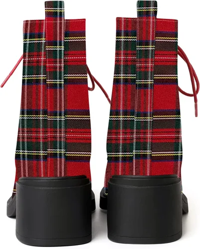 Vista 101 de ROSERWISH Botas altas de tacón bajo y grueso para mujer, con cordones, cómodas, modernas, con puntera redonda, de 2.5 pulgadas