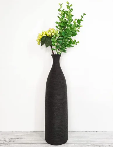 Vista 7 de Jarrón moderno de cerámica negra, jarrones pequeños de cuello estrecho de 13.3 pulgadas, jarrones de cerámica decorativos, chimenea, decoración