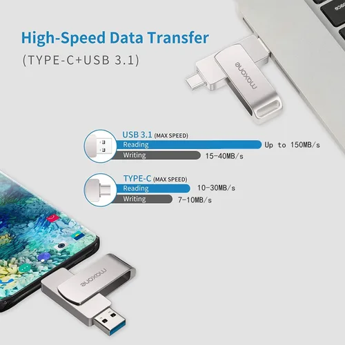 Vista 3 de Maxon e Flash Drive USB tipo C Ambos 3.1 Tech - 2 en 1 Dual Drive Memory Stick OTG de alta velocidad, compatible con Android Smartphone Computer