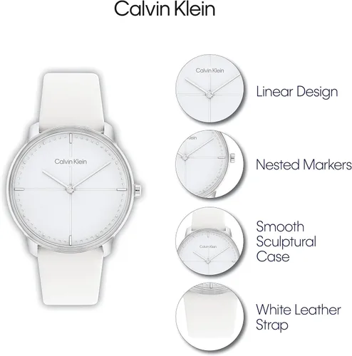 Vista 5 de Calvin Klein Caja unisex de cuarzo de acero inoxidable y correa de cuero Color blanco Modelo 25200161 Blanco