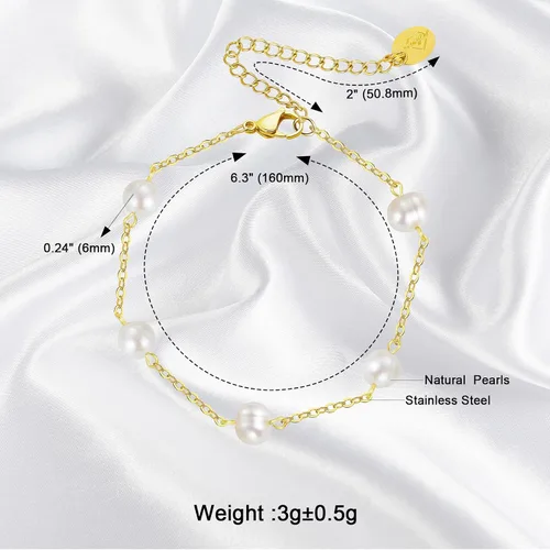 Vista 3 de Pulseras de perlas de oro para mujer, pulsera delicada de 14 quilates, pulsera ajustable a la moda, joyería vintage delicada de San Valentín