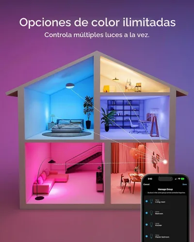 Vista 7 de Matter - Bombillas inteligentes, bombilla que cambia de color, requiere concentrador, A19 60W, WiFi de 2.4 GHz, compatible con Alexa Google