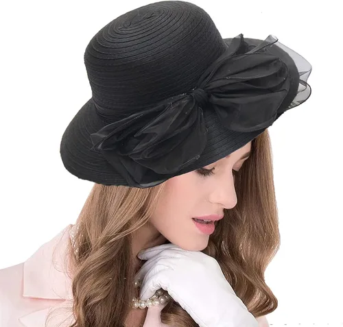 Vista 24 de seven wolves Sombrero de sombrero de iglesia Derby para mujer, sombrero de ala ancha para el sol beige B