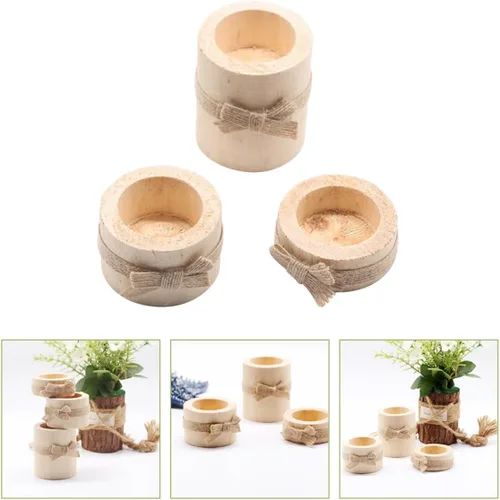 Vista 6 de Wooden Tealight Candle Holder Set 3 Sizes Tabletop Candle Stand Natural Wood Material for Home Dining Party Centerpiece