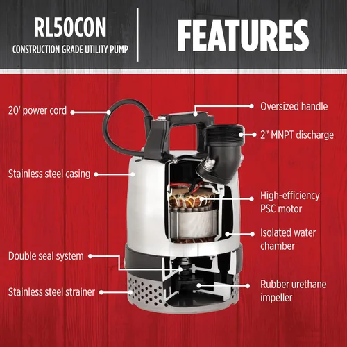 Vista 3 de Red Lion RL50CON, 115V, 1/2 HP, Bomba de utilidad manual de acero