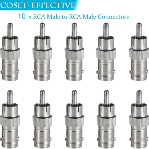 Vista 4 de Paquete de 10 adaptadores BNC hembra a RCA macho adaptador convertidor conector recto para cámara de seguridad CCTV