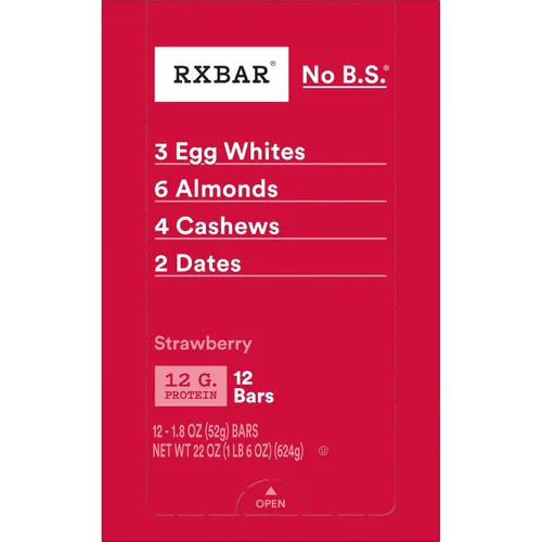Vista 9 de Barras de proteína RXBAR, 12g de proteína, aperitivos sin gluten, fresa, caja de 22oz (12 barras)