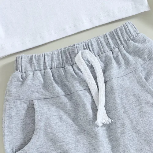Vista 4 de CIYCUIT Conjunto de ropa de verano para bebé niño, camisa y pantalones cortos con estampado de letras