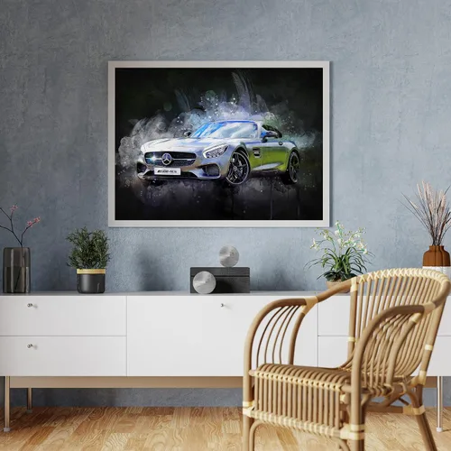 Vista 2 de Awesometik Arte de acuarela de coche personalizado con fondo oscuro, regalo de retrato de coche de acuarela para entusiastas del automóvil, regalo