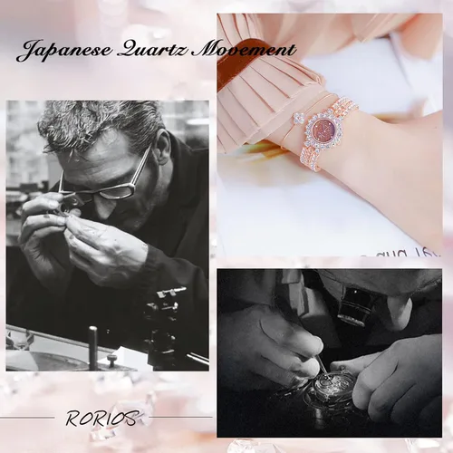 Vista 4 de RORIOS Reloj analógico de cuarzo para mujer, con pulsera de diamantes de imitación completa, reloj de pulsera de moda, reloj de diamantes