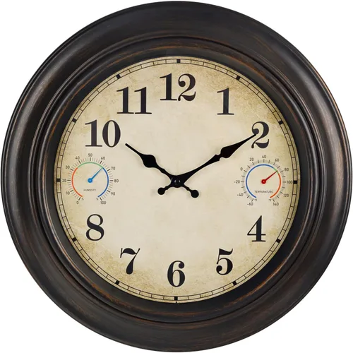 Vista 12 de Reloj de 12 Pulgadas para Exteriores con Termómetro e Higrómetro Combo, Reloj de Pared Impermeable para Interiores y Exteriores para Patio, Piscina