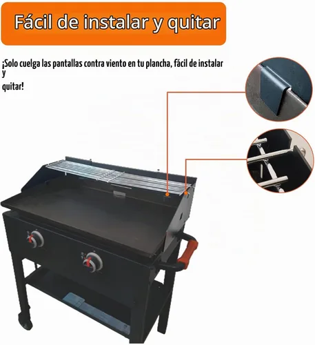 Vista 6 de Juego de Protector de Viento Ajustable y Rejilla de Calentamiento para Parrilla de 22" a 28" con Grasa Trasera, Negro, Metal