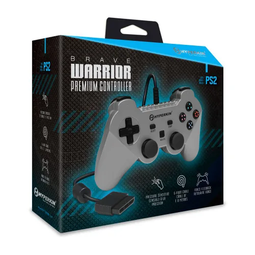 Vista 2 de Hyperkin - “Brave Warrior" Premium Wired Controller for Playstation (PS2) Console, Gamepad Controller - Silver
