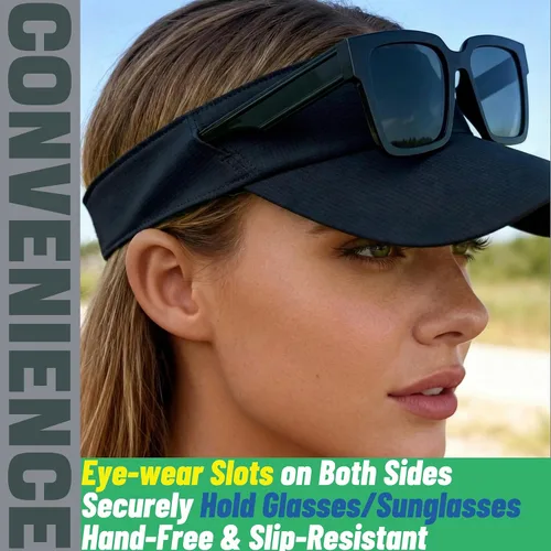 Vista 2 de Visera deportiva con ranuras para gafas, visera atlética ajustable para correr, golf, tenis, pesca.