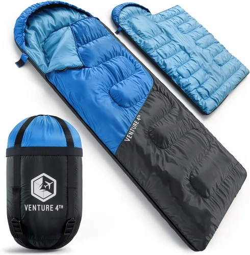 Vista 14 de VENTURE 4TH Saco de dormir para mochileros – XXL, tamaños dobles e individuales – Saco de dormir ligero para clima cálido y frío para adultos, niños