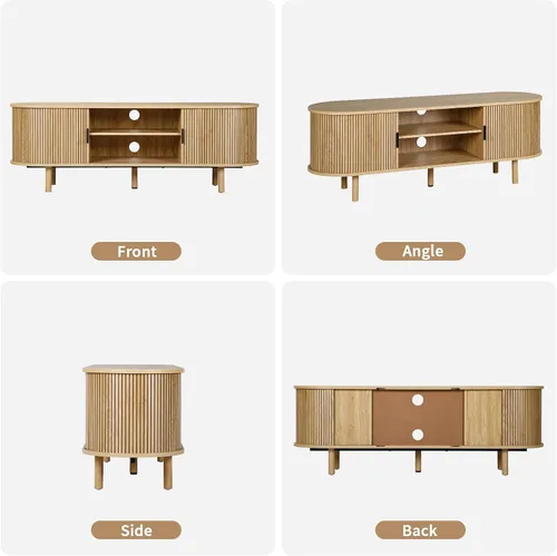 Vista 8 de Janmer Home Soporte de TV acanalado de 54 pulgadas con almacenamiento, consola de TV moderna de mediados de siglo con puertas correderas Tambour