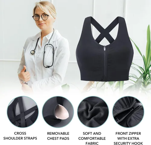 Vista 2 de Evercute Sujetador deportivo con cremallera frontal para mujer, brasier deportivo sin alambre, con tirantes acolchados, soporte medio, para yoga