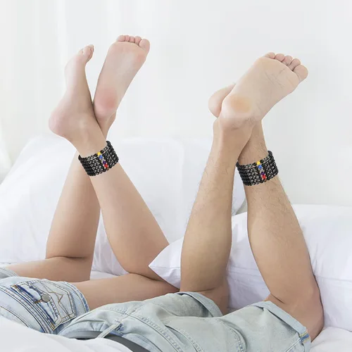 Vista 6 de Tobilleras de obsidiana negra para mujeres y hombres, 6 pulseras de tobilleras ajustables de turmalina natural, cristales de piedras preciosas