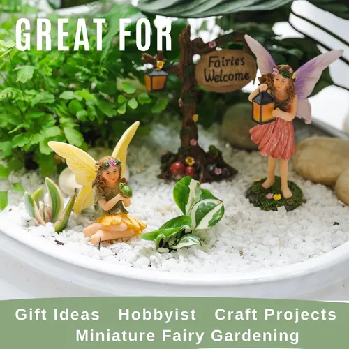Vista 4 de PRETMANNS Fairies for Fairy Garden - Lindos accesorios para un jardín en miniatura al aire libre con figuras y un letrero - Suministros coloridos