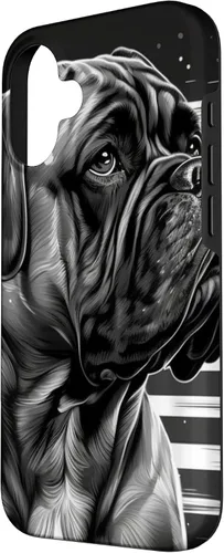 Vista 2 de iPhone 16 Bullmastiff Dog Black And White American Flag Bullmastiff Case