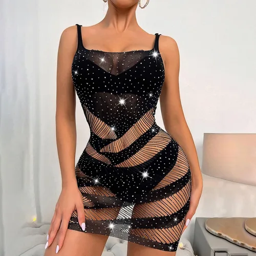 Vista 4 de Dwaloeno Conjunto de lencería sexy para mujer para sexo travieso, malla de malla para mujer, babydoll tipo bodywear, minivestido tipo bodysuit, 9