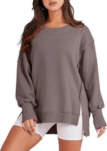 Vista 22 de ANRABESS Sudaderas de gran tamaño para mujer, con cuello redondo, manga larga, casuales y holgadas, con aberturas, ropa de otoño 2025