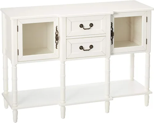Vista 3 de Kings Brand Furniture Aparador moderno con puertas de cristal, cajones de almacenamiento y estantes para cocina, comedor y sala de estar