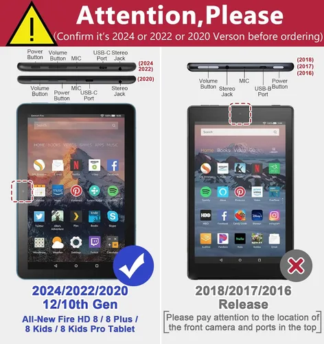 Vista 2 de Grifobes - Funda para Fire HD 8/8 Plus de piel sintética de 12ª/10ª generación Fire HD 8/8 Plus Premium PU Leather Folio Auto Wake/Sleep Cover with
