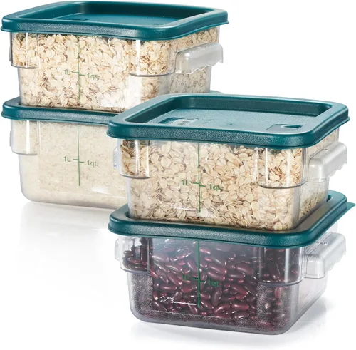 Vista 12 de CURTA Paquete de 4 recipientes de almacenamiento de alimentos con tapas azules, policarbonato transparente cuadrado de 12 cuartos de galón y 22 12