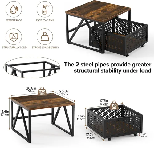 Vista 3 de Urban Deco Mini soporte para refrigerador con almacenamiento, carrito de refrigerador resistente con cesta de cajón, mini mesa de refrigerador