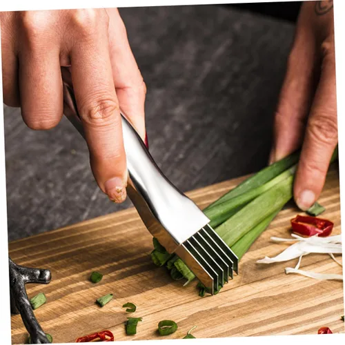 Vista 6 de Cortador de cebolla de acero inoxidable Mandolina Cortador para cocina Dicer Chopper Vegetales Scallion Stripper Herb Stripper