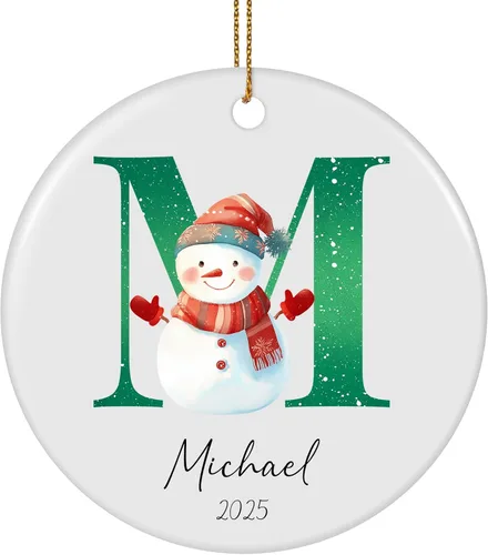 Vista 25 de Adornos de Navidad Personalizados 2025 de Cerámica con Imagen y Texto Personalizados, Ornamento Colgante, Decoraciones Personalizadas para Árbol