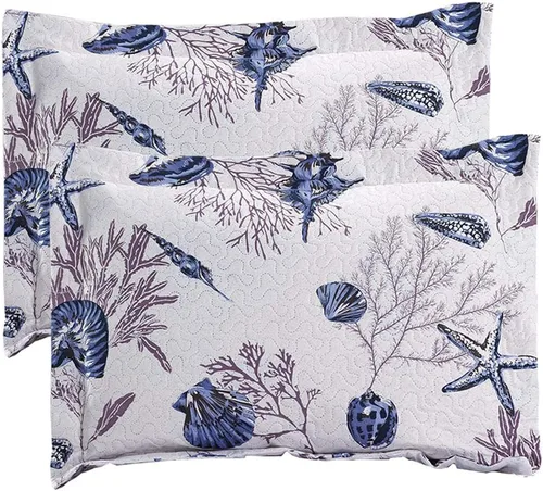 Vista 7 de Juego de edredón de tamaño Queen - Edredón ligero reversible, colcha, cubrecama - Ropa de cama costera - Decoración del hogar con concha de estrella