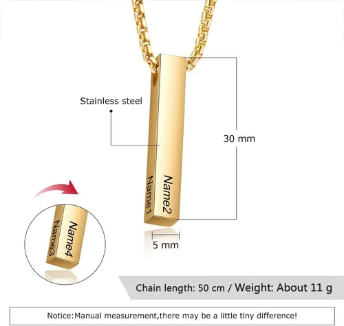 Vista 2 de Lam Hub Fong Collar de barra con nombre personalizado para hombre, collar de cruz personalizado con inicial para padre, hermano, regalos del día
