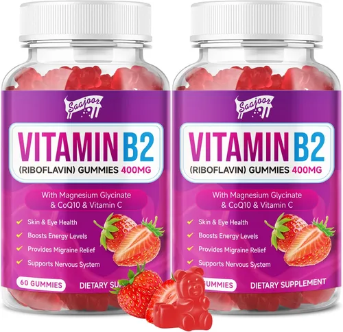 Vista 8 de Gomitas de vitamina B2, riboflavina de 400 mg con magnesio y CoQ10 y vitaminas para niños y adultos, alivio de migraña y alivio del dolor de cabeza